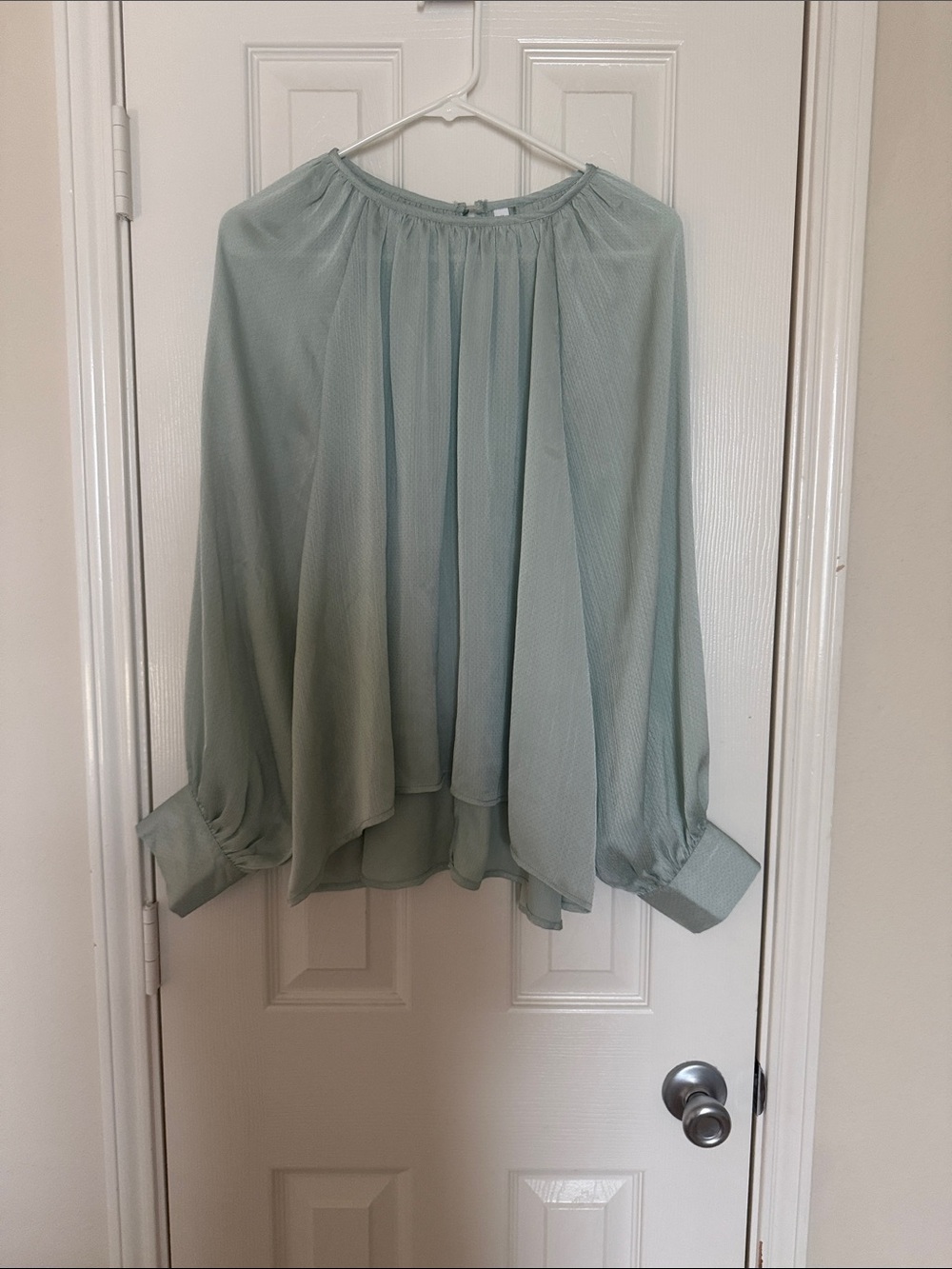 glam Sage Green Peasant Blouse with Billow Sleeves